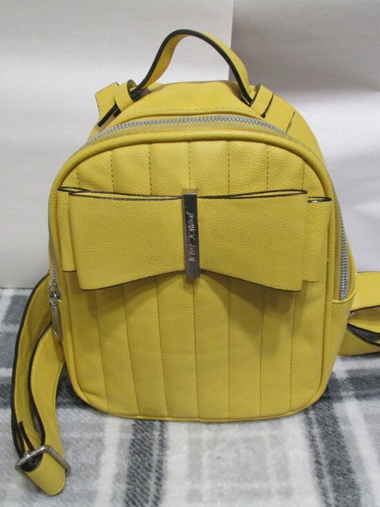 Handbags - P2874-Betsey Johnson Yellow Pebble Big Bow Backpack